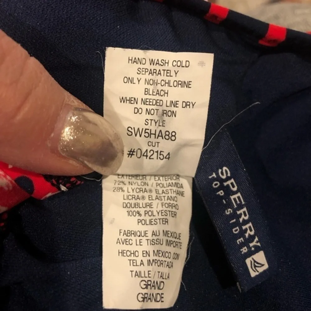 SPERRY FIRST MATE NAUTICAL ANCHOR RED WHITE BLUE RUFFLE BIKINI TOP L